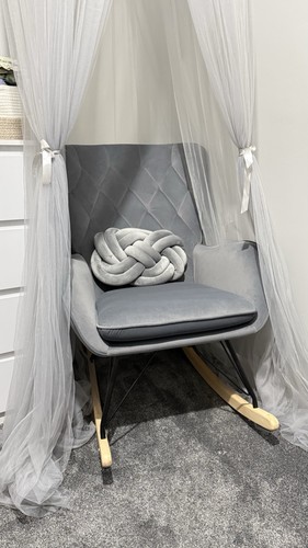 Grey velvet rocking - , chair